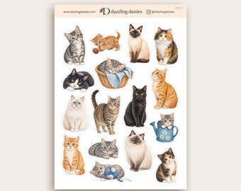 Pegatinas de gatos para agenda, regalo para amantes de los gatos, hoja de pegatinas para diario y álbum de recortes