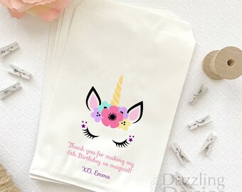 Grease resistant Unicorn candy bags - Unicorn favor bags - Unicorn treat bags - Unicorn birthday bags