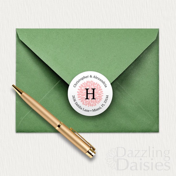 Dahila様　連絡用 Round Floral Return Address Labels, Envelope Seals, Dahlia Address