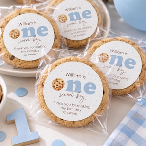One Sweet Boy First Birthday Cookie Favor Bags and Stickers, Party Favors, Milk and Cookies