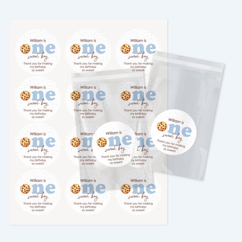 One Sweet Boy Cookie Favor Bags and Stickers