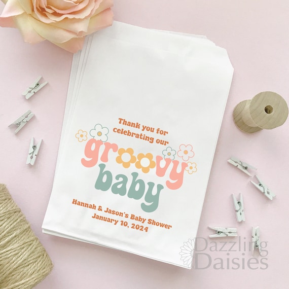 Groovy Baby Favor Bags, Retro Baby Shower Favors, Hippie Themed Candy Bar