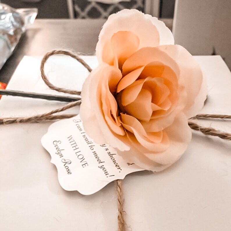 Customer photo of baby shower favor tags