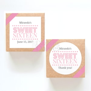Sweet 16 Birthday Favor Stickers Personalized, Custom Sixteen Party Labels, 16th Birthday