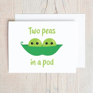 Two Peas in a Pod Card, Valentines Day Cards, Friendship Greeting, Twin Pregnancy announcement