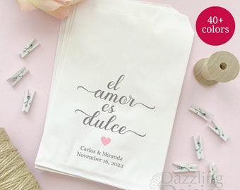 El Amor es Dulce Bags, Love is Sweet Wedding Favors, Personalized Churro Cookies Goodie Bags