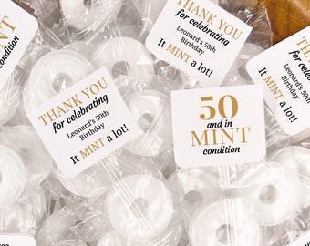 50 and in Mint Condition, Birthday Mints, Milestone Birthday Party Favor Labels, Lifesavers Favors