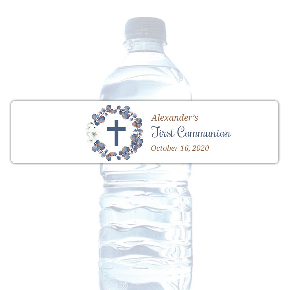 Botellas Comunión Para Agua Metálica Con Adhesivo Decorativo Para Comunión  De Niño
