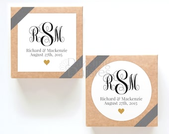 Custom Elegant Wedding Monogram Favor Stickers, Personalized Favors, Save the Date Envelope Stickers