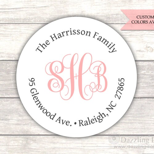 Return address labels - Monogram return address labels - Return address sticker - Round return address labels - (AW025)