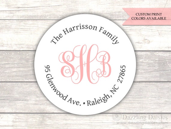 Round monogram address labels