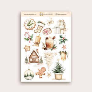 Kerststickervel voor planner, dagboek, plakboek, kalendervakantiestickers, seizoensetiketten winter
