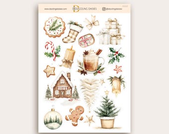 Christmas Sticker Sheet for Planner, Journal, Scrapbook, Calendar, Seasonal Holiday Winter Labels