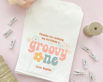 Groovy One Birthday Bags, First Birthday Favor Bags, Retro Daisy Party Favors, Flower Power