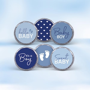 Baby Shower Hershey Kiss Stickers (108), Its a Boy Favors, Blue Chocolate Kisses Labels, Its a Boy