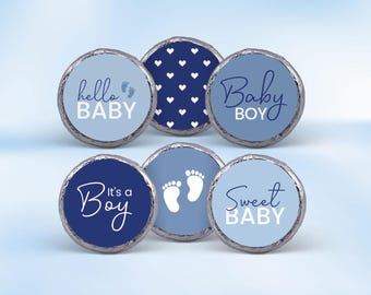 Baby Shower Hershey Kiss Stickers (108), Its a Boy Favors, Blue Chocolate Kisses Labels, Its a Boy
