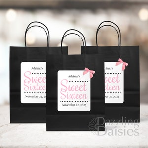 Sweet 16 Gift Bags, Sweet Sixteen Party Favor Bag, Personalized Goodie Bags for Birthday