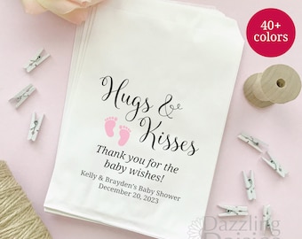 Hugs and kisses baby shower bags - Hugs and kisses thank you for the baby wishes bags - Baby shower Hershey kiss bags