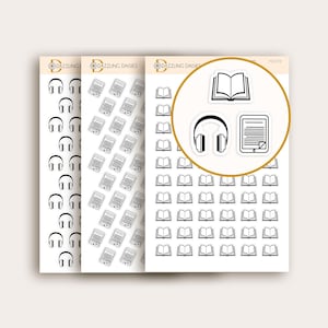 Pegatinas para planificador de libros, icono de audiolibro, libro electrónico, pegatina para diario de lectura de libros, etiquetas de seguimiento de libros