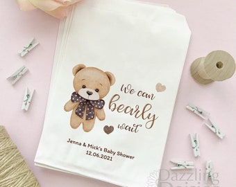 We Can Bearly Wait Bags, Personalized Teddy Bear Baby Shower Favors, Candy Donut Bags
