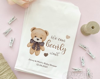 Personalized Teddy Bear Baby Shower Favor Bags: We Can Bearly Wait, Donut/Candy Bar
