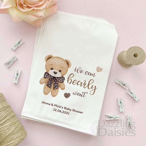 We Can Bearly Wait Bags, Personalized Teddy Bear Baby Shower Favors, Candy Donut Bags