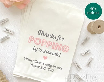 Grease resistant Thanks for popping by bags - Popcorn baby shower bags - Popcorn bags bridal shower