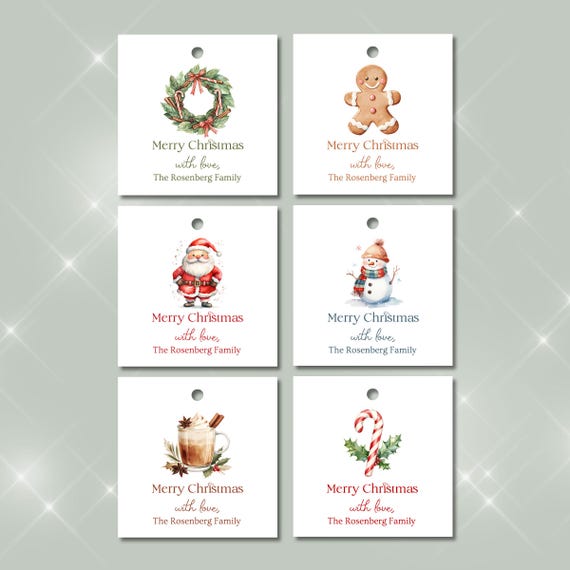 Printed Christmas Gift Tags, Personalized Holiday Labels, Seasonal Wrapping Supplies