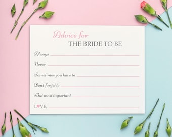 Bridal Shower Advice Cards, Bride to be Words of Wisdom