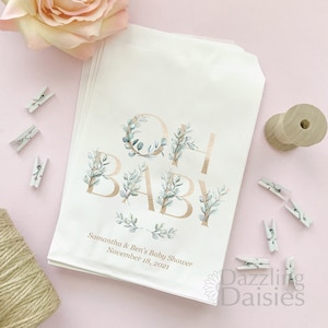 Greenery Baby Shower Favor Bags, Oh Baby Favors, Gender Neutral Treat Bags, Woodland Candy Bag, Shower Favors