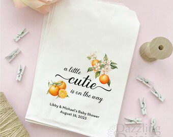 Little cutie bags - Little cutie baby shower bags - A little cutie is on the way bags - Orange theme baby shower bags