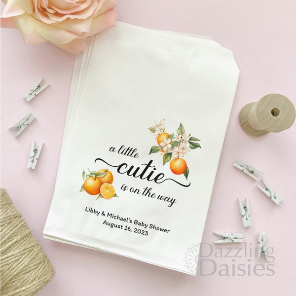 Little cutie bags - Little cutie baby shower bags - A little cutie is on the way bags - Orange theme baby shower bags