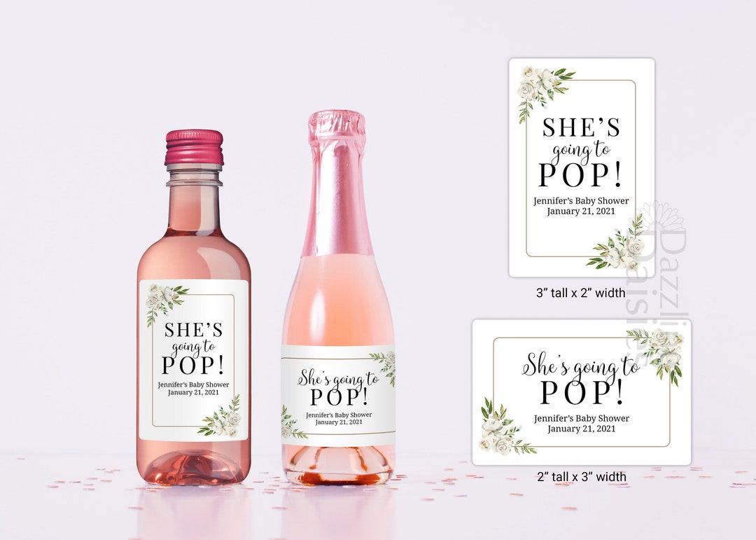 Ready to Pop Stickers, Mini Champagne Bottle Labels Baby Shower, Wine ...