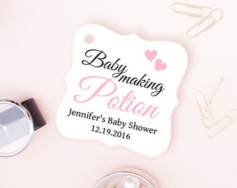 Baby Making Potion Tags, Baby Shower Champagne Bottle Favor Tags, Personalized Tags for Mini Liquor Bottles