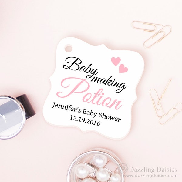 Baby Making Potion Tags, Baby Shower Champagne Bottle Favor Tags, Personalized Tags for Mini Liquor Bottles