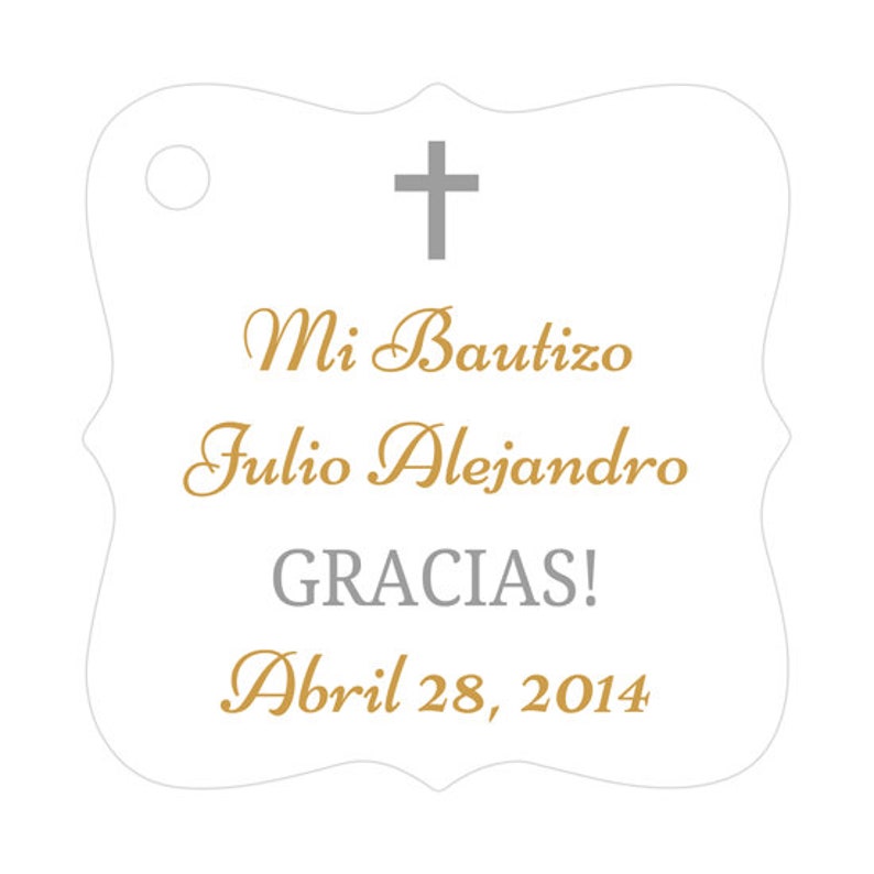 Mi Bautizo tags Baptism gift tags Spanish baptism tags Baptism tags Silver