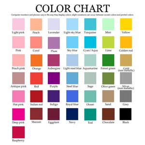 May include: A color chart with a variety of color swatches, including light pink, peach, lavender, sky blue, turquoise, mint, and yellow. The chart also includes text that reads "COLOR CHART".