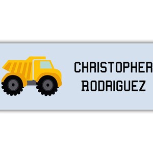 Name Labels for Boys with Dump Truck Design (30), Dishwasher Safe, Waterproof