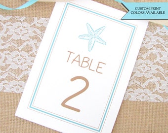 Starfish Table Numbers for Beach Wedding, Seashell Reception Decor, Nautical rehearsal dinner
