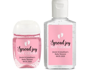 Spread joy not germs labels - Baby shower hand sanitize label - Hand sanitize label baby shower - (HSB009)