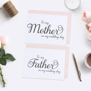 Wedding Day Cards: To My Mother & Father - Elegant Script Set