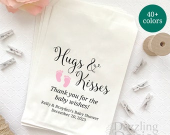 Grease resistant Hugs and kisses baby shower bags - Hugs and kisses thank you for the baby wishes bags - Baby shower Hershey kiss bags