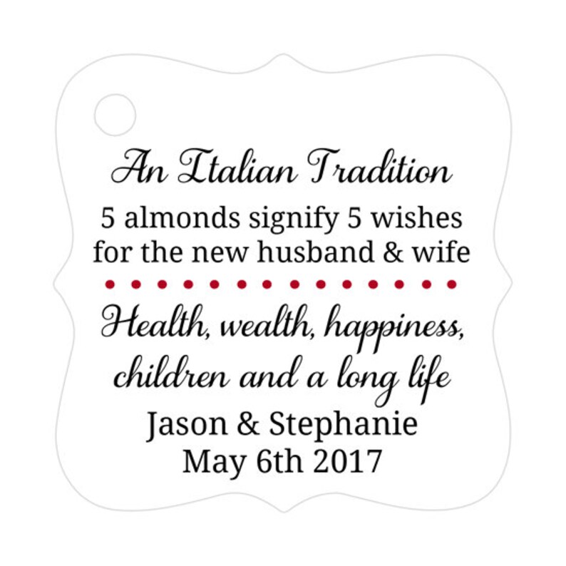 Jordan almond tags Jordan almond wedding tags Jordan almond favor tag Italian wedding favor tags image 2