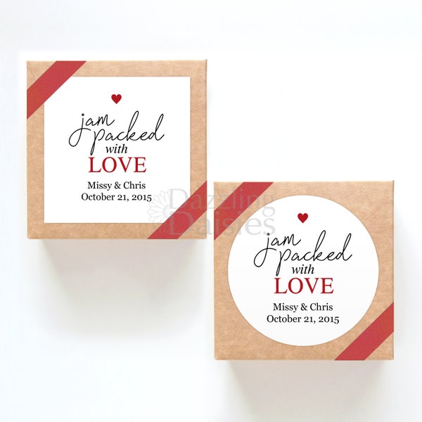 Jam packed with love stickers - Wedding jam labels - Jam wedding favors