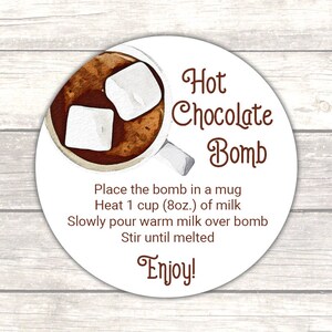 Hot cocoa bomb labels - Hot cocoa bomb stickers - Hot chocolate bomb instruction stickers - Hot chocolate bomb labels - Hot cocoa labels