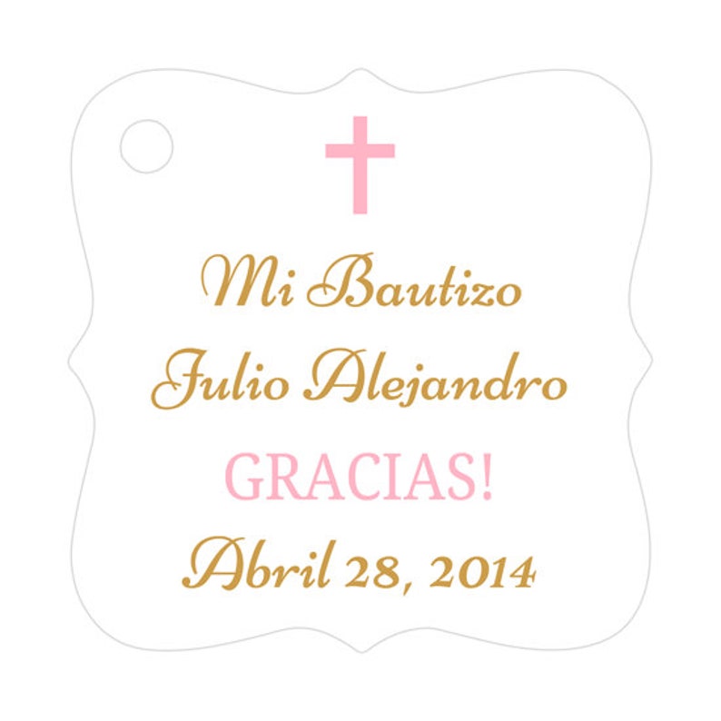 Mi Bautizo tags Baptism gift tags Spanish baptism tags Baptism tags Pink
