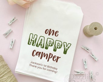 One Happy Camper First Birthday Favor Bags, Boy's Outdoor Forest Party Favors, Woodland Theme