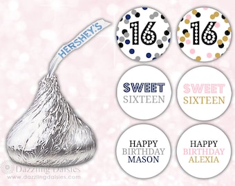 Autocollant Hershey kiss (108) - Anniversaire autocollant Hershey kiss - Sweet seize faveurs - Étiquettes Hershey kiss - Sweet 16 faveurs (HK011)