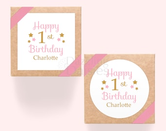 Birthday stickers - Happy Birthday stickers - First Birthday stickers - Pink and gold Birthday