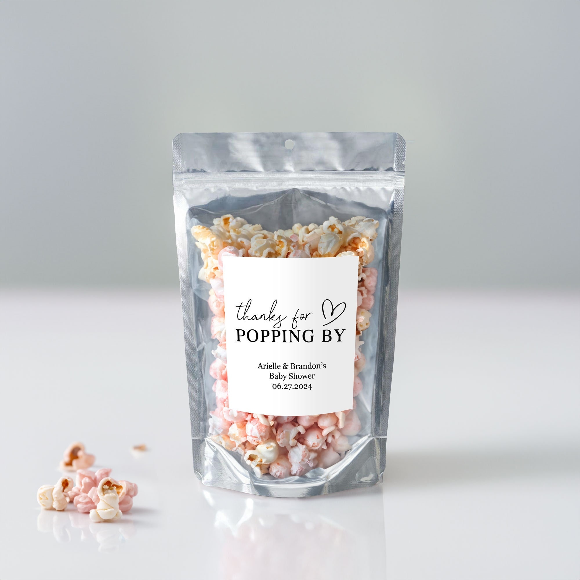 Thanks for Popping by Bags, Personalized Popcorn Favors Wedding, Popcorn Pouches and Stickers (CLOSEOUT)